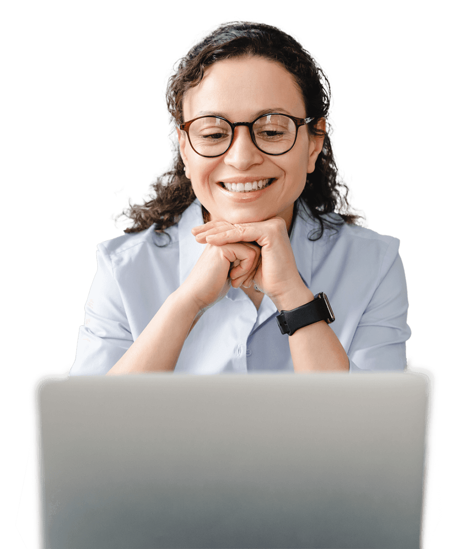 Smiling therapist engaged in an online session, representing the TinyEYE therapy experience for passionate professionals.